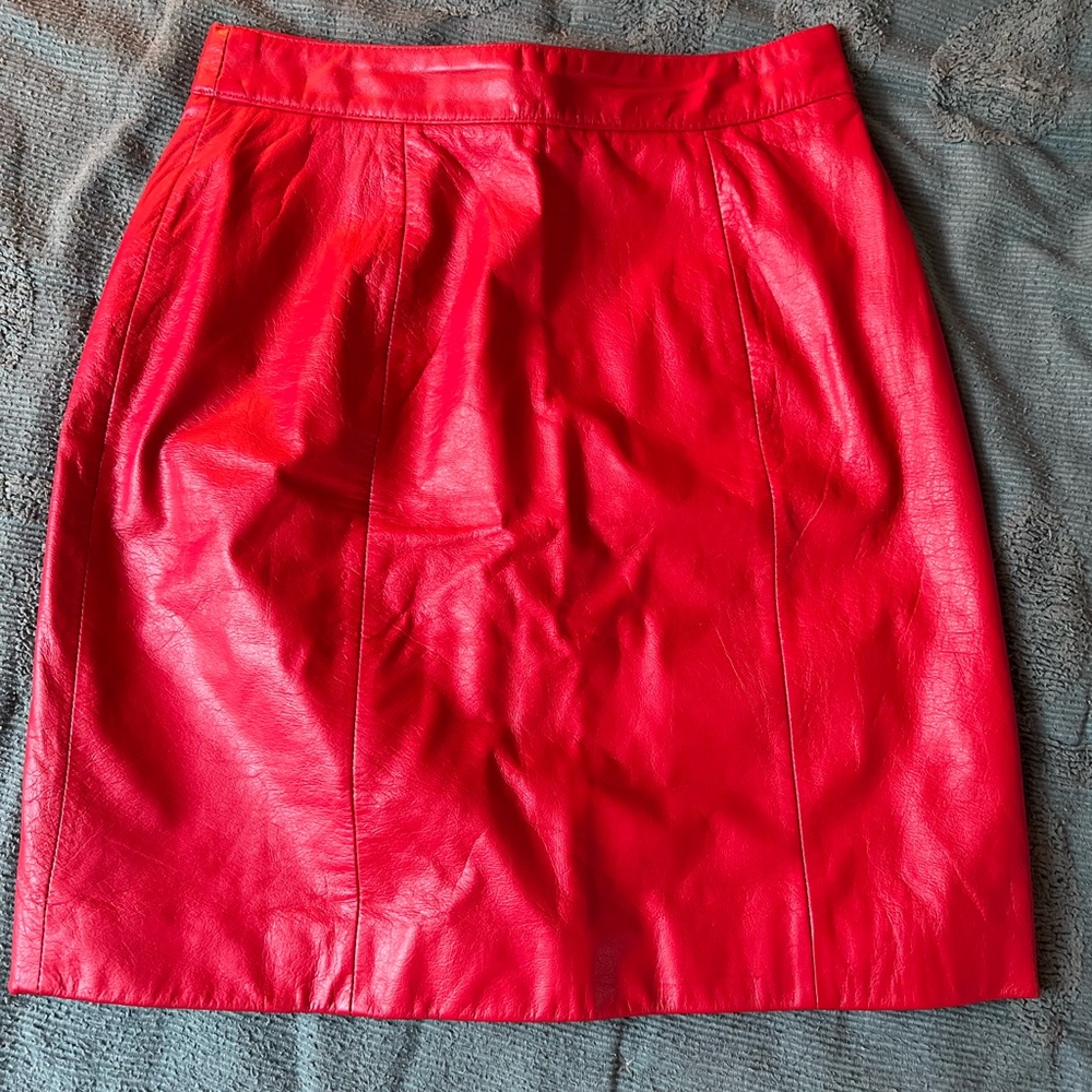 Chia Red Leather Skirt